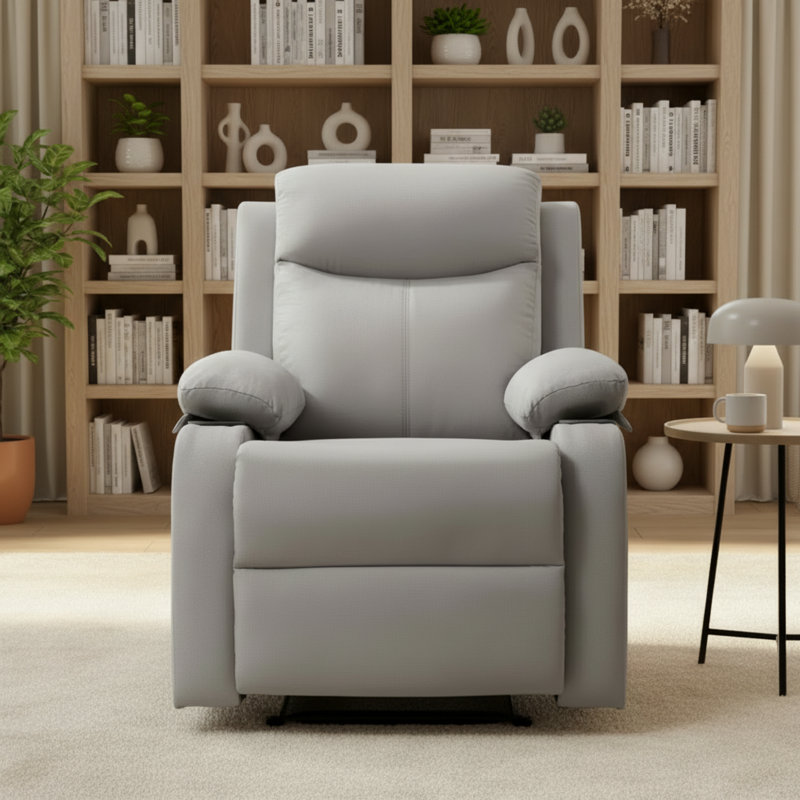 A Manual Recliner Designed For Small Spaces; Khaki Color Complements Living Rooms And Bedrooms., Gray