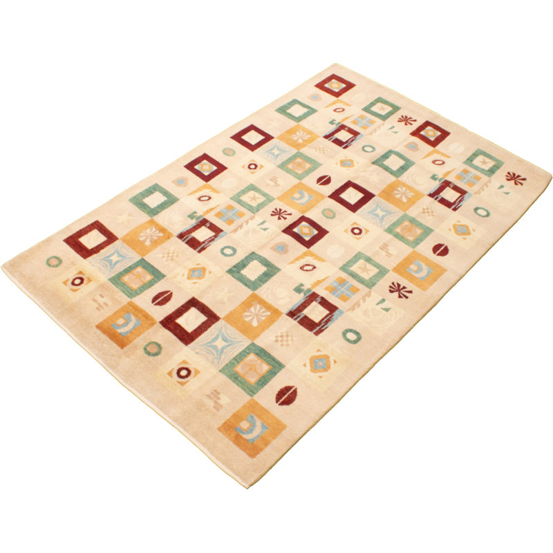 Tapis beige en laine noué la 6 pi 1 po x 9 pi 4 po one-of-kind oriental Ziegler
