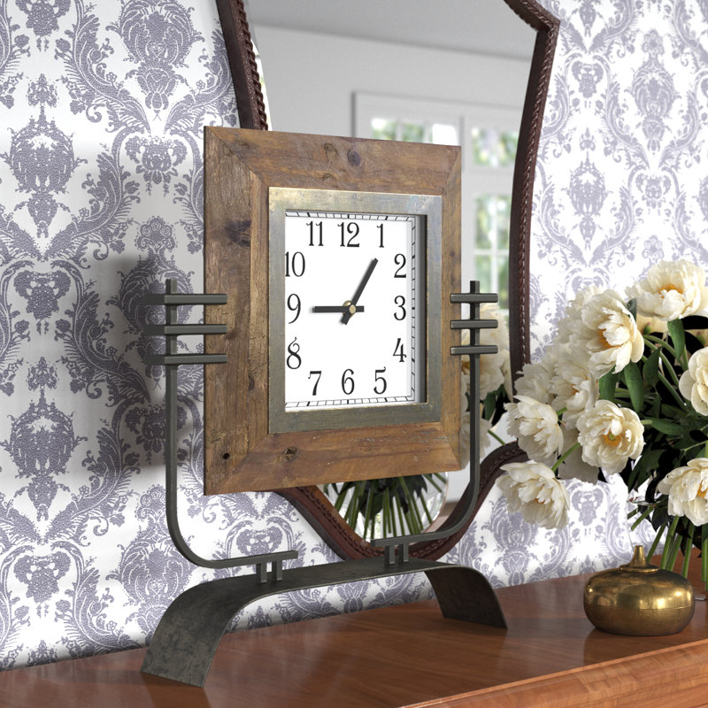 Industrial Analogue Metal Mechanical Tabletop Clock in Brown/Black/Silver