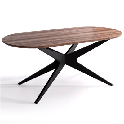 69.3" Oval Pedestal Dining Table With Metal Base