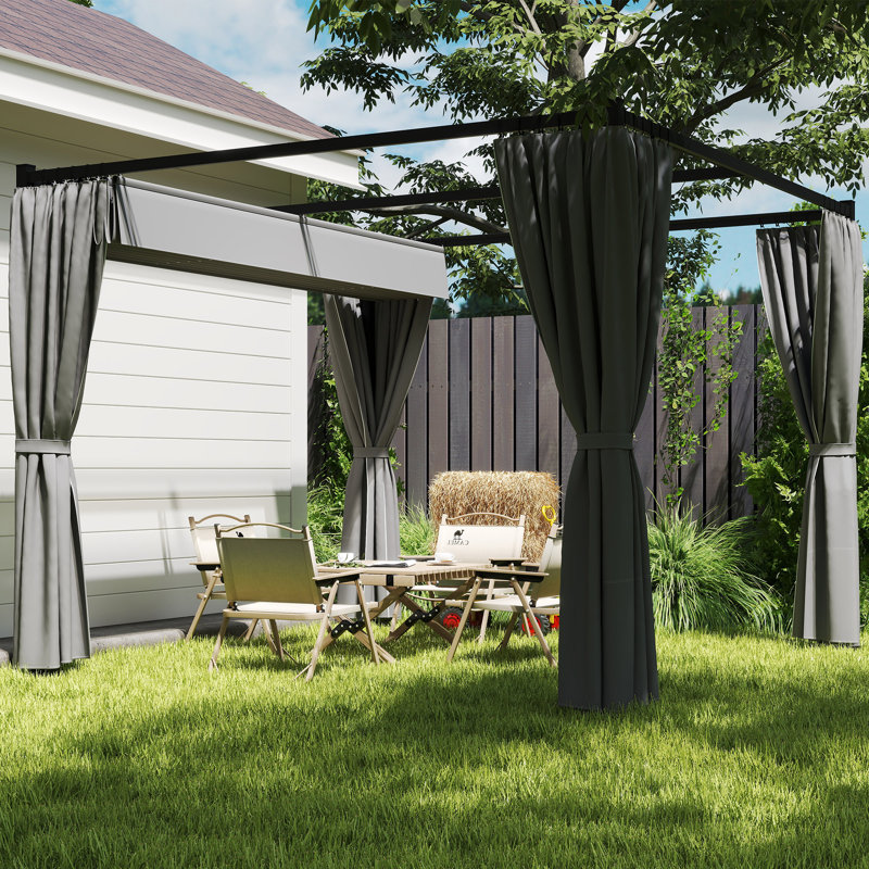 Pergola de patio 10 'x 10' avec auvent rétractable, Gris clair