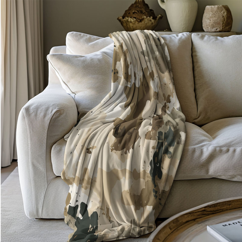 Couverture sherpa délavée de qualité supérieure 1 pièce Camo, Grand lit