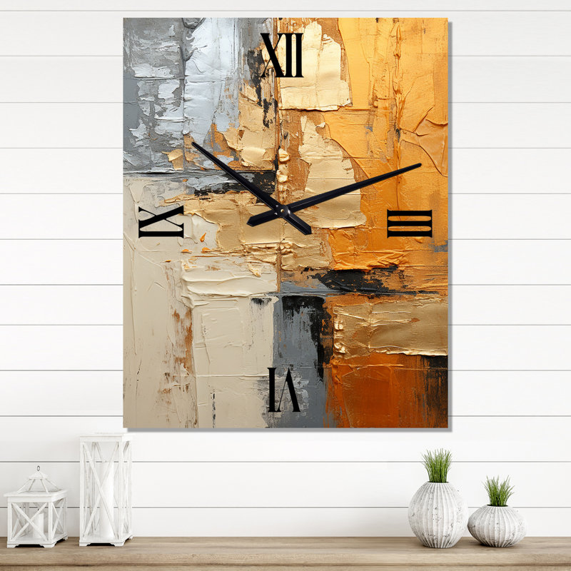 Horloge murale moderne dorée et dorée à géométrie brillante - Collages abstraits, Très grand