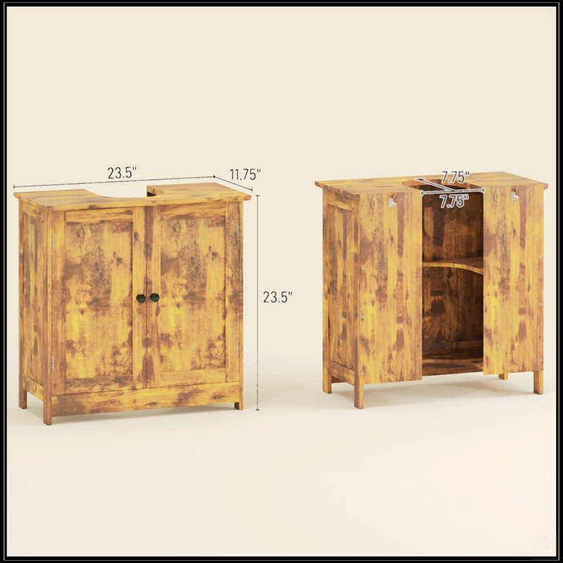 Rustic Brown Under Sink Bathroom Cabinet With 2 Doors And Adjustable Shelf For Efficient Storage, Rustic Brown