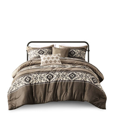 King/ King Comforter , 5 Piece Stripe Herringbone, , Brown, 2 Throw Pillows, Herringbone King,