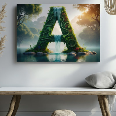 Toile, une grande lettre stylisée «A Rises Majestically From A Lush», art verdoyant avec sa surface entrelacée de façon complexe
