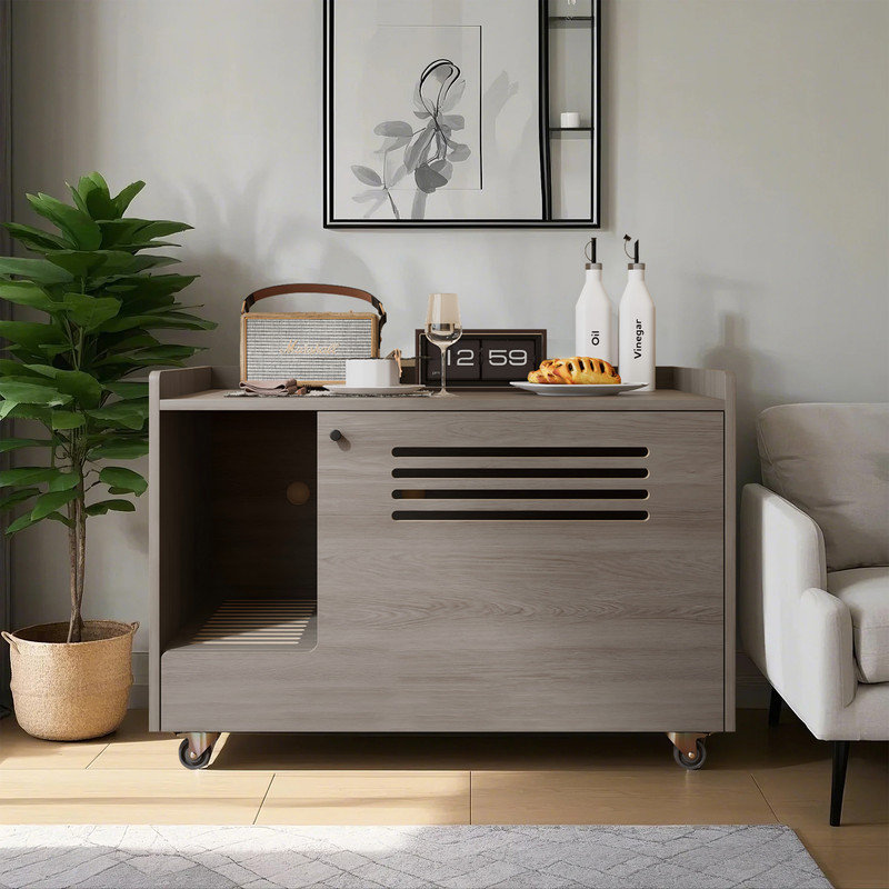 Litière cachée en bois pour chat, Gris