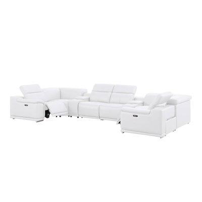 8-Piece U-Shaped Power Reclining Sectional In Genuine Leather – 2 Recliners