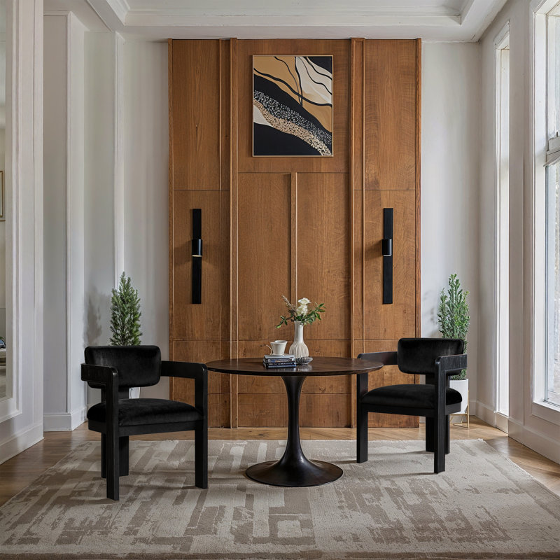 Sacha Frink Upholstered Dining Arm Chair, Black Velvet, Black
