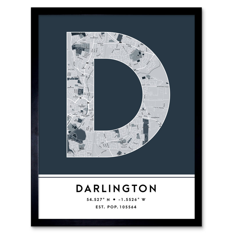 Darlington City Map Darlington Navy - Single Picture Frame Typography
