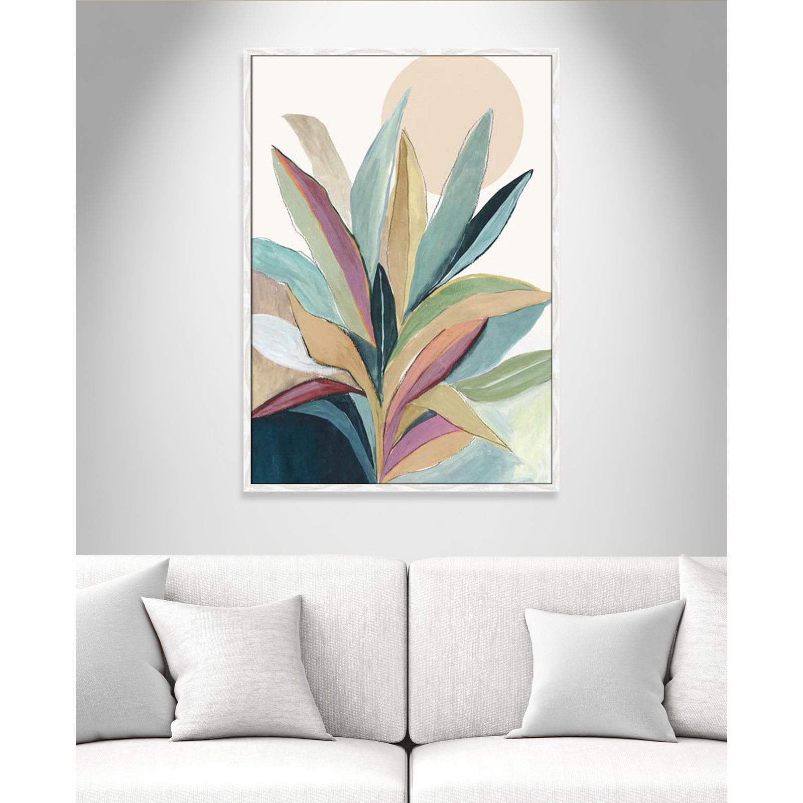 Sunny Bright Leaves I by Asia Jensen, 41.5" H x 29.5" W x 0.75" D, White Slim Unmatted Picture Framed