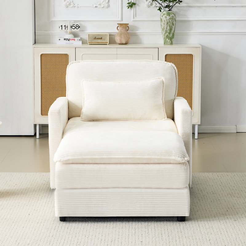 Nuage de 54 po avec coussins beiges de 22 po et 2 coussins modulaires simples pour la chambre à coucher - Conception contemporaine en mousse de chenille solide et respirante en velours côtelé