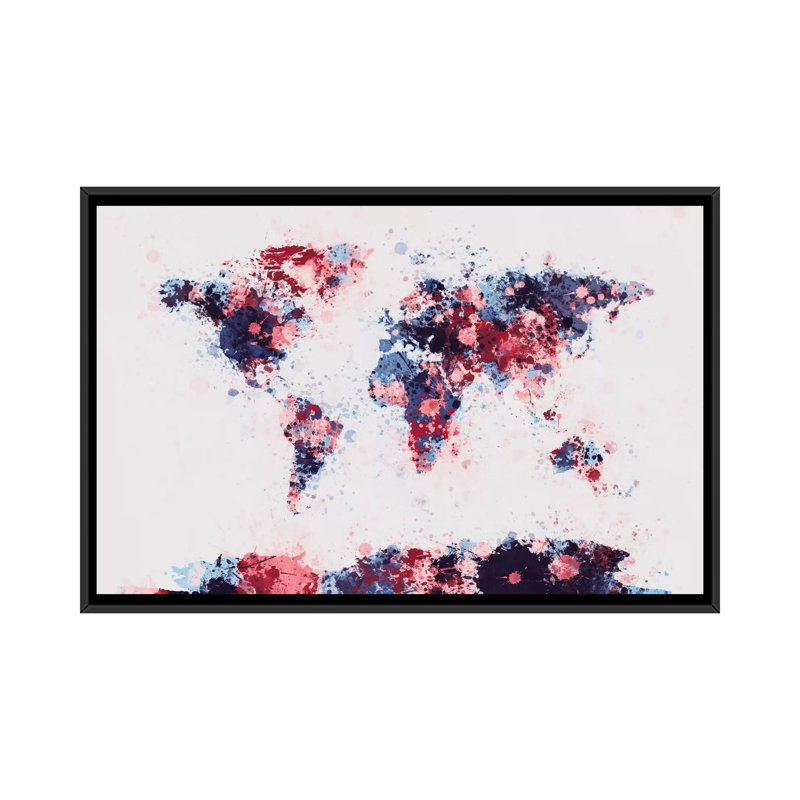 «World Map Paint Drops II» par Michael Tompsett, impression sur toile, H 40 po x l 60 po x P 1,5 po, Toile avec cadre noir