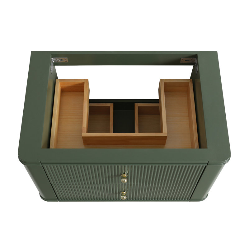 Meuble-lavabo mural flottant vert 30 po avec lavabo en bois d'hévéa massif avec tiroirs en queue d'aronde à fermeture en douceur