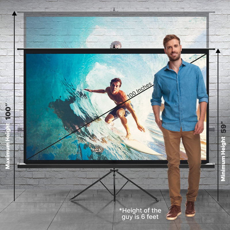 Pyle Universal 100-Inch Tripod Screen - Floor Standing Portable Fold-Out Roll-Up Tripod Manual Projector Screen, 93.9"