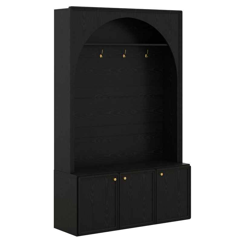 Arched Hall Tree With Bench And Shoe Storage, Entryway Storage Bench With Hooks And Adjustable Shelves, 3 Cabinets, Black