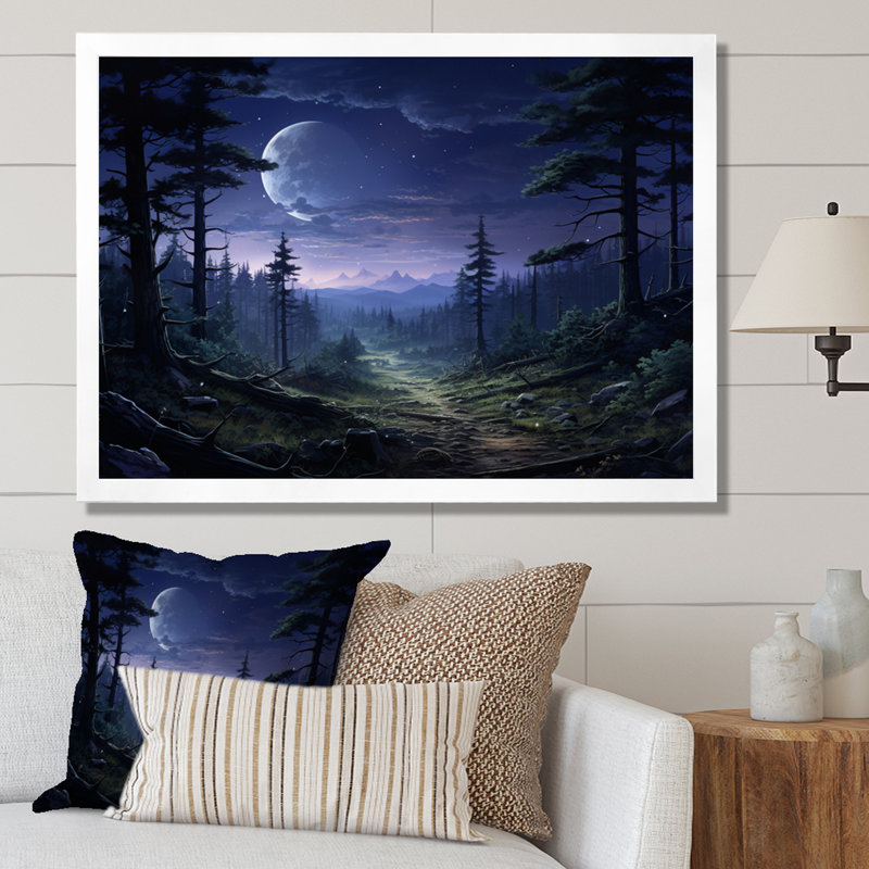 Pine Tree Moonlit Serenade II - Tree Pine Wall Decor, H 24 po x l 32 po x P 1 po, Cadre simple blanc