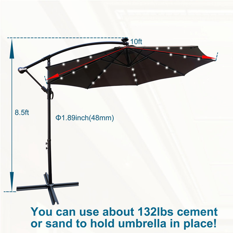 Parasol de terrasse 10 pi à énergie solaire avec éclairage à DEL et marché imperméable, Chocolat