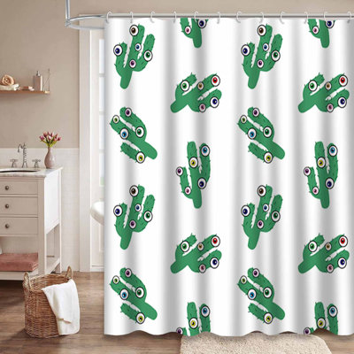 Waterproof Whimsical Bath Psychedelic Cactus Shower Curtain with 12 Hooks