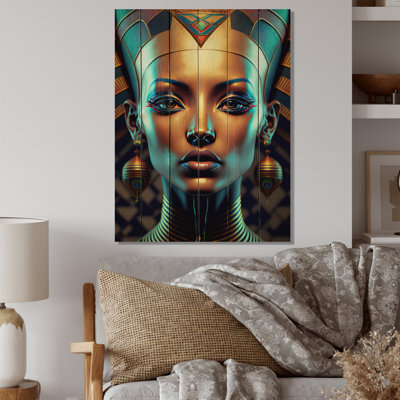 Nefertiti Beautiful Egyptian Goddess IV - Egyptian Woman Print on Natural Pine Wood
