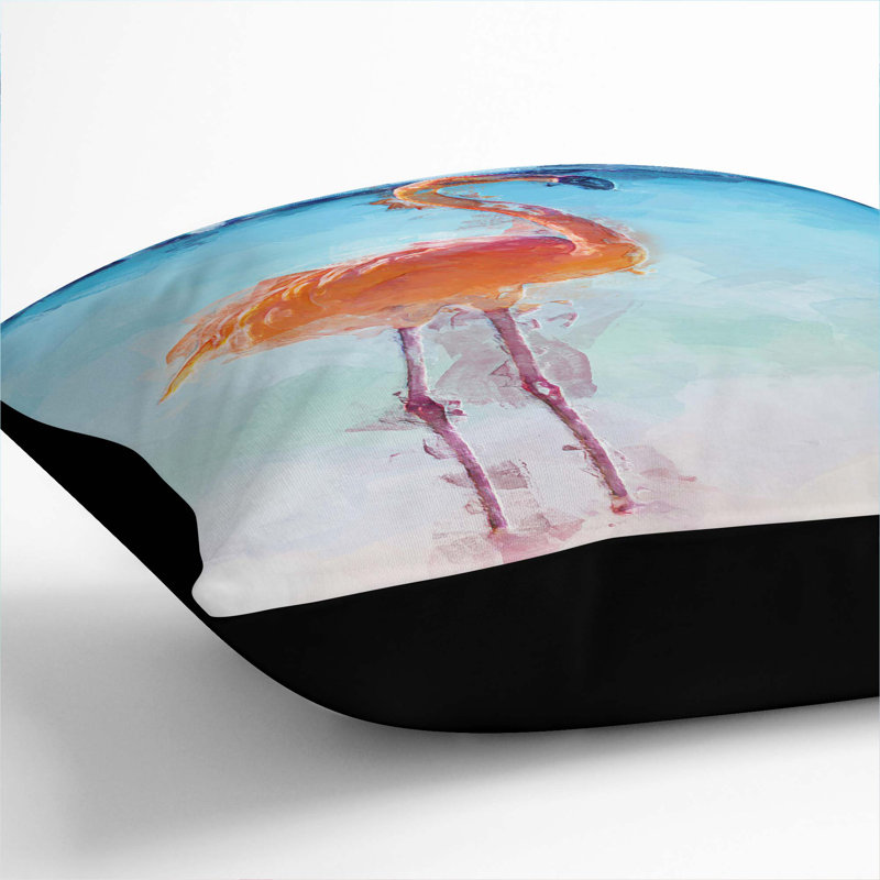 Lone Flamingo Cushion with Filling, 40cm H x 40cm W x 15cm D, Black