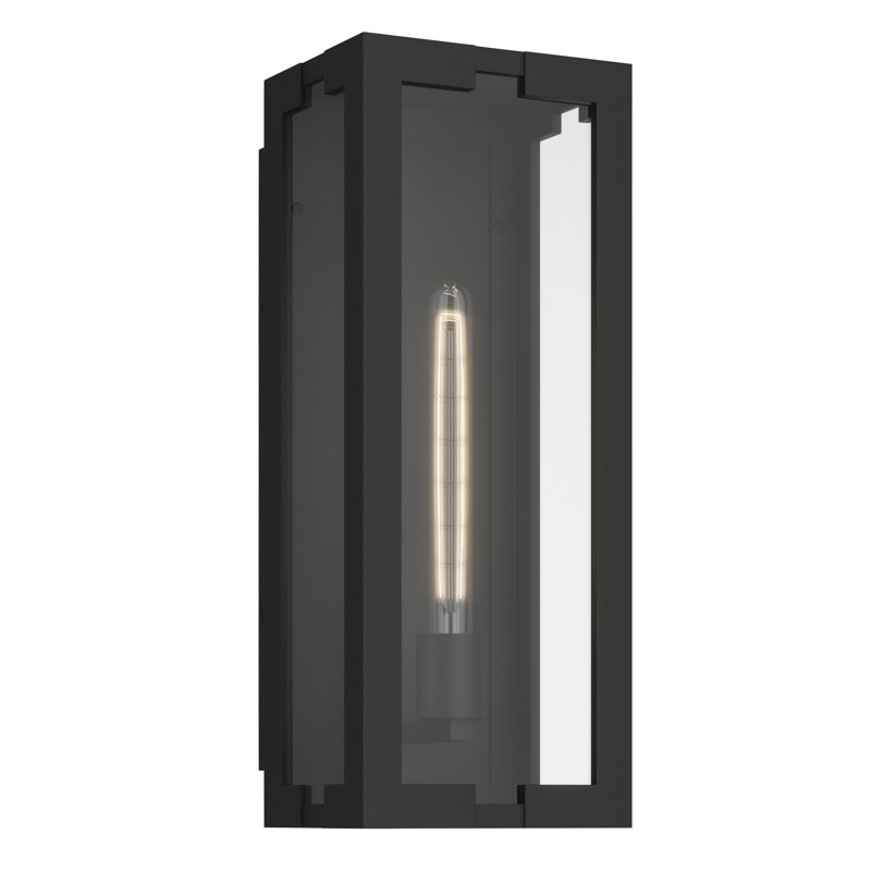 Calen 18.25" 1-Light Outdoor Wall Light with Clear Glass in Textured Black, 18.25" H x 7" W x 6" D