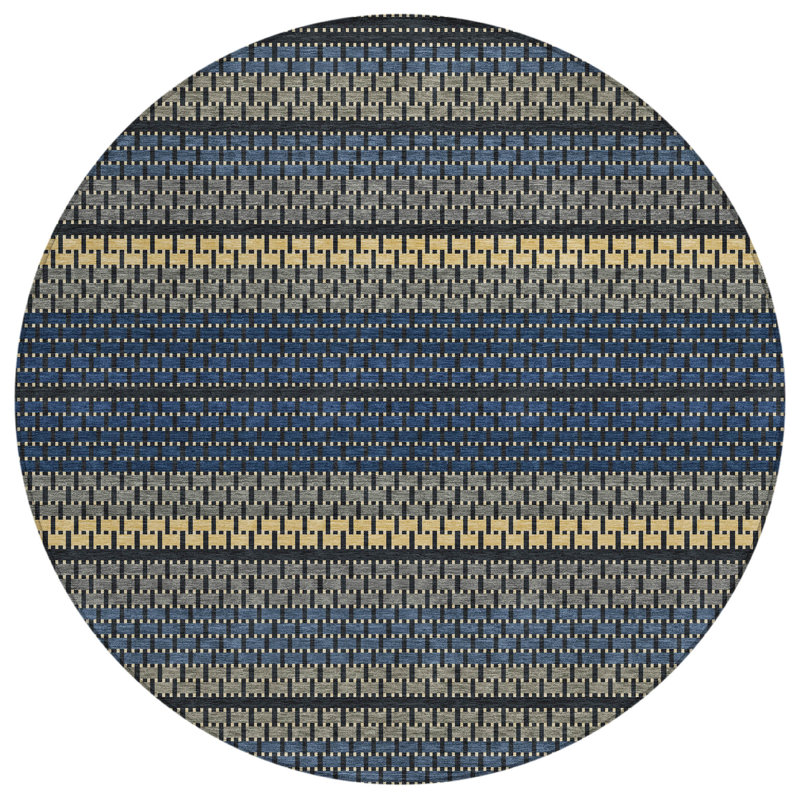 Machine Washable Indoor/Outdoor Lockway ACN2427 Stripes Rug, Round 8'