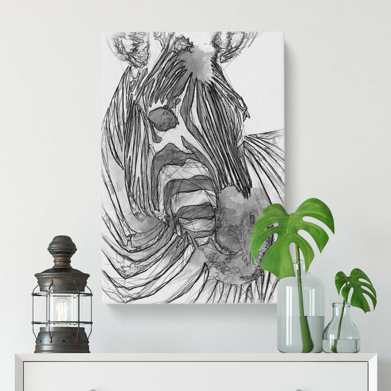 Sketch Of A Zebra In Abstract - Wrapped Canvas, 91cm H x 60cm W x 3cm D