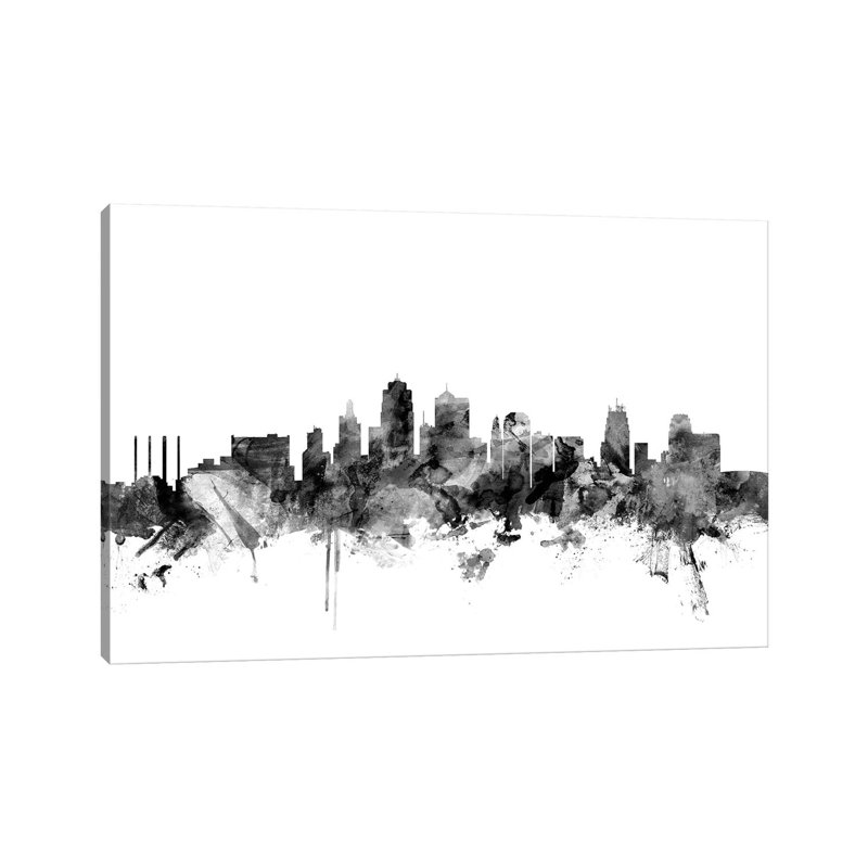 Kansas City, Missouri In Black & White by Michael Tompsett - 1 Piece Wrapped Canvas Wall Art