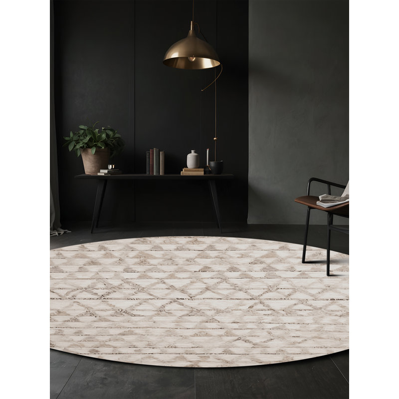 Machine Washable Beige Area Rug, Round 5'