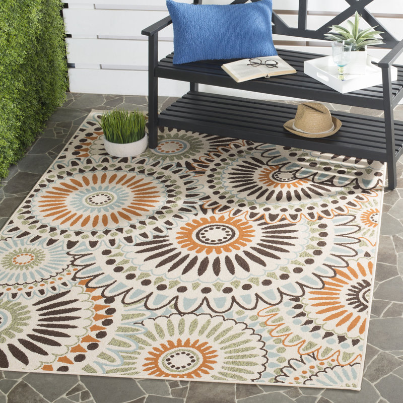 Tapis d'intérieur / extérieur floral Jaskarn Performance, Rectangle 6 pi 7 po x 9 pi 6 po