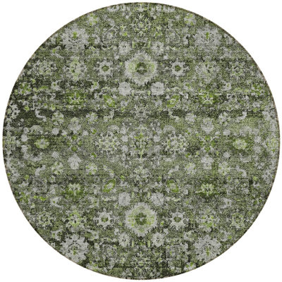 Tapis d'intérieur rond rond lavable vert et vert olive HomeRoots 8 pi