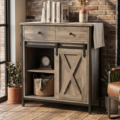 Farmhouse Buffet Cabinet with Sliding Barn Door & Adjustable Shelves, Coffee Bar Sideboard Storage with Anti-Tip Design for Kitchen, Living Room, Entryway