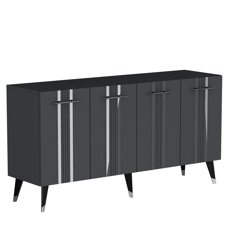Modern Console Table, Anthracite & Silver, 59.1 x 31.5 x 15.8 inches | 100% Melamine Coated Particle Board, Thickness: 0.7 inches | Sleek Design for Living Room & Entryway, Durable with Stylish Striped Accents