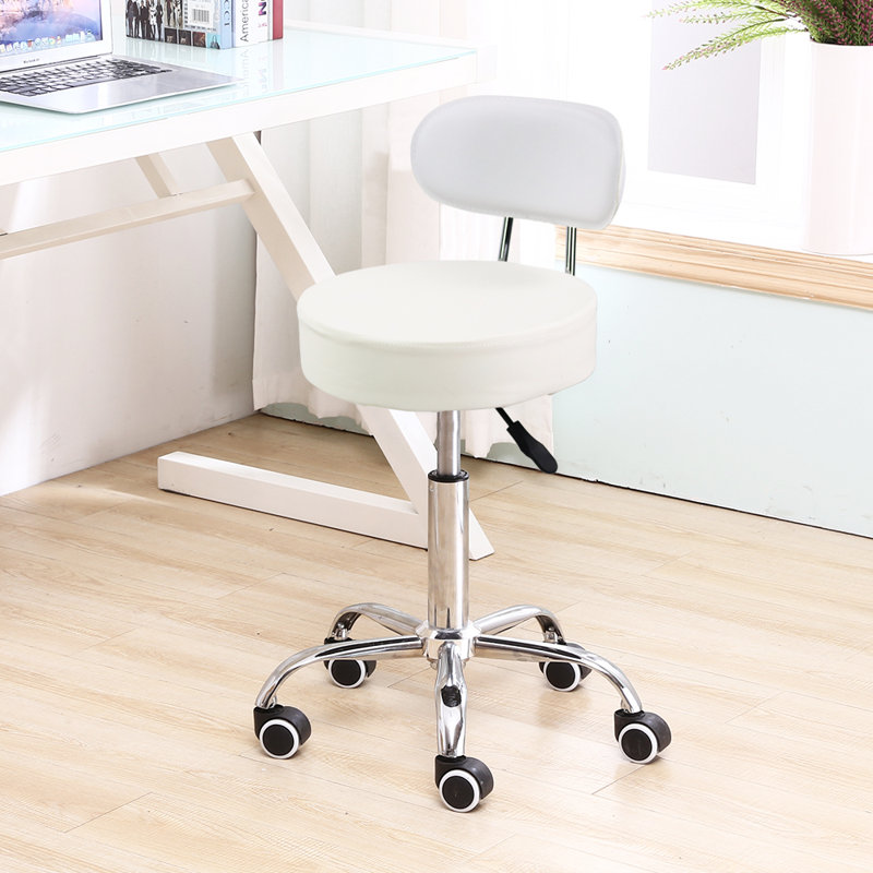 Backed Adjustable Height Ergonomic Lab Stool with Wheels, White