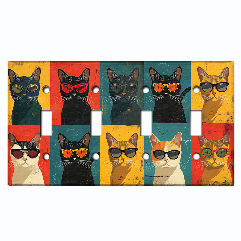 Couvercle de plaque d'interrupteur en métal; Bascule 4 US standard - Portraits de chats sympas, # 4 Quad bascule