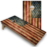 American Flag Distressed Cornhole Boards with Case & Lights