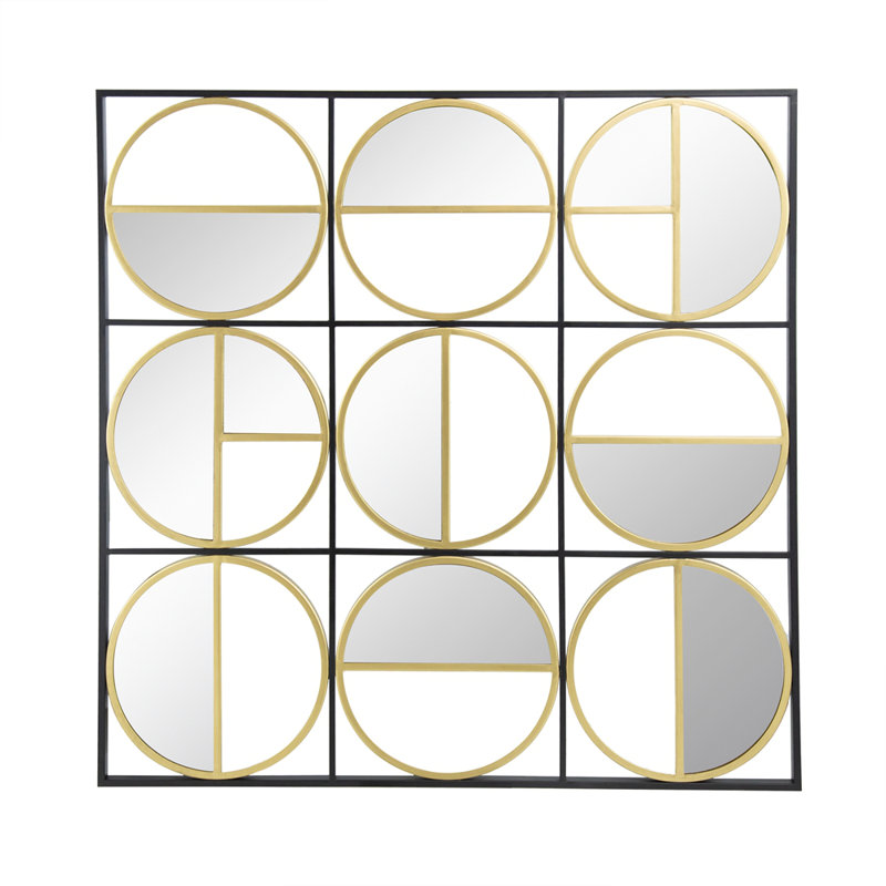 35.6" in Eclectic Styling Metal Beaded Black Wall Mirror with Contemporary Design for Bedroom,Liveroom & Entryway