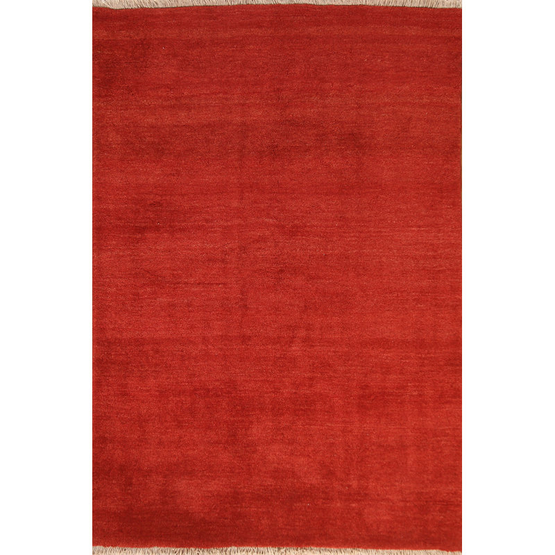 Tapis orange en laine noué à la main de conception unique 4 pi 11 po x 7 pi Selzer