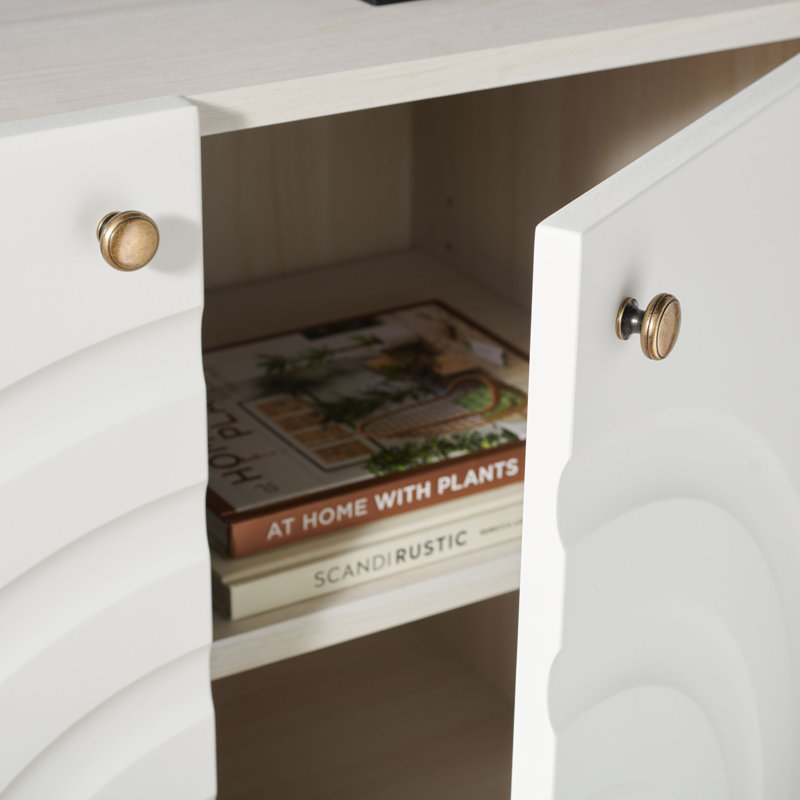 Buffet 4 portes Muneet, Blanc blanchi / blanc / or