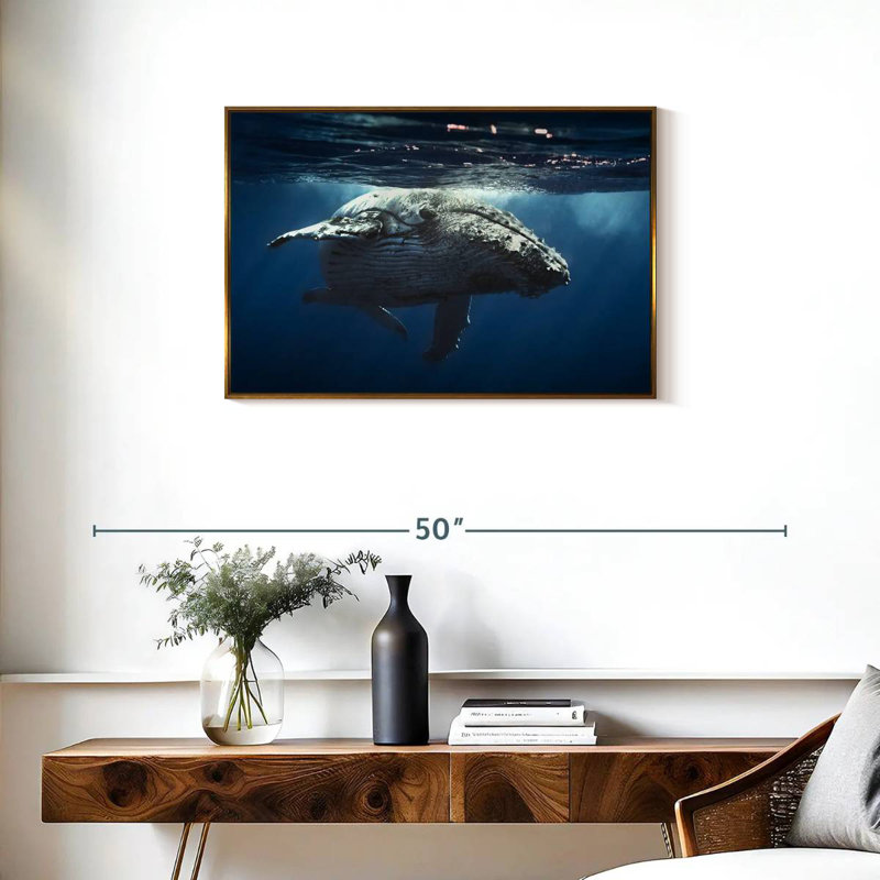 Baleine écumante, Cadre flottant doré, 31 po x 21 po