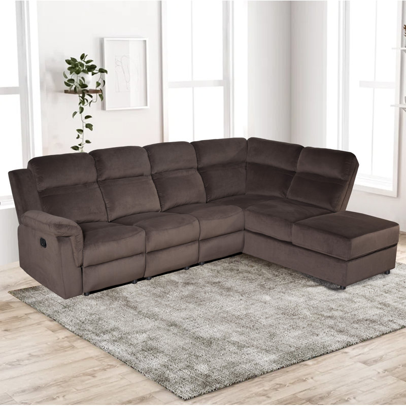 Velvet Reclining L-Shaped Sectional Right Hand Facing, Brown Velvet
