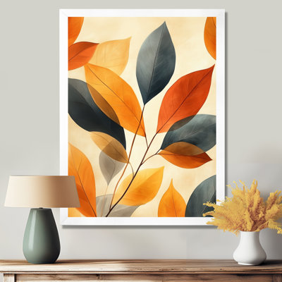 Tableau encadré « Ficus III » vert caramel aux tons terreux - Feuilles