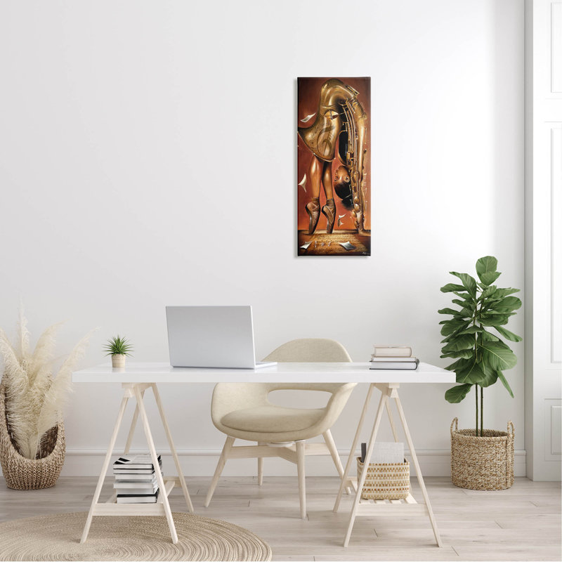 Art mural sur toile surréel de saxophone et de ballerine par Salaam Muhammad, L 13 po x H 30 po