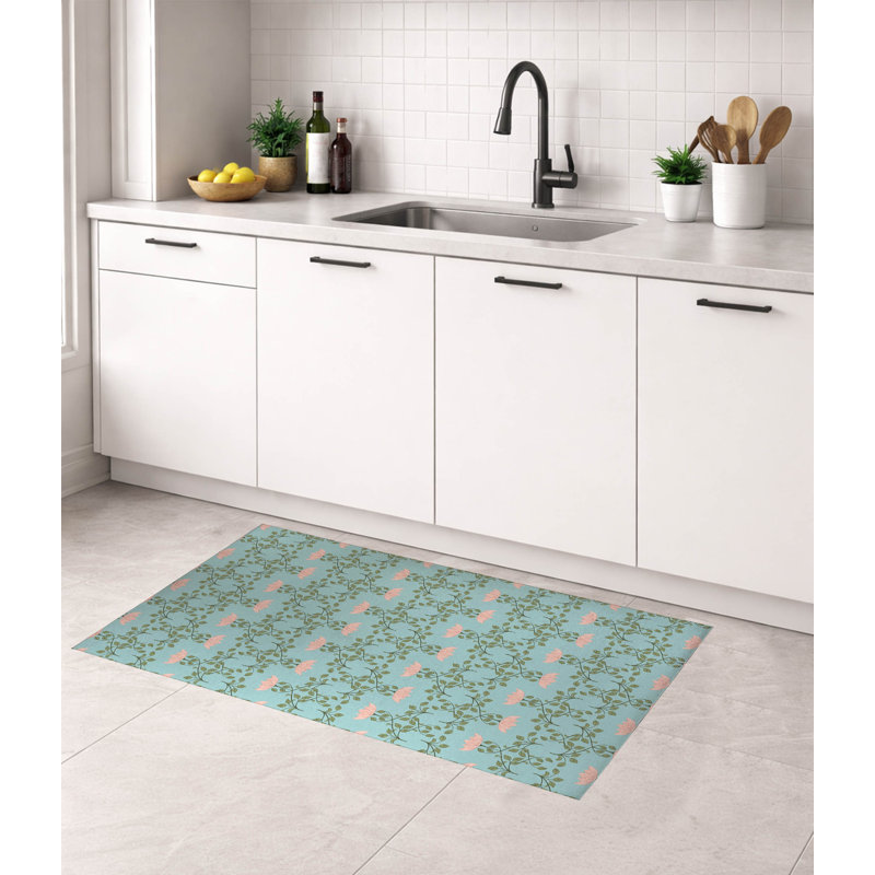 Tapis de cuisine léger Anjelica, Rectangulaire 3 pi x 5 pi, Bleu