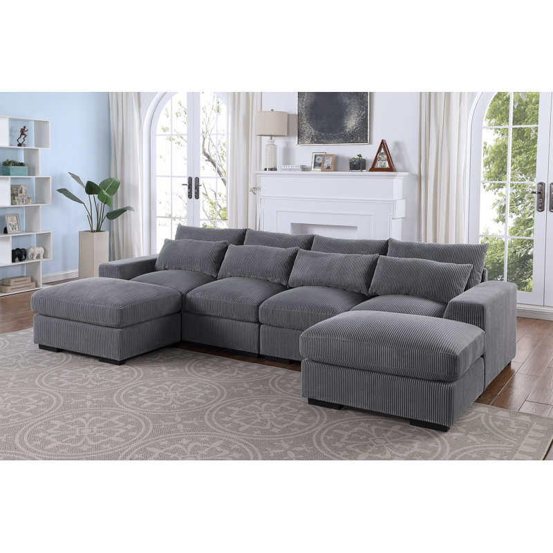 Canapé modulaire rembourré 123,24 po Nyerere, Velours côtelé gris