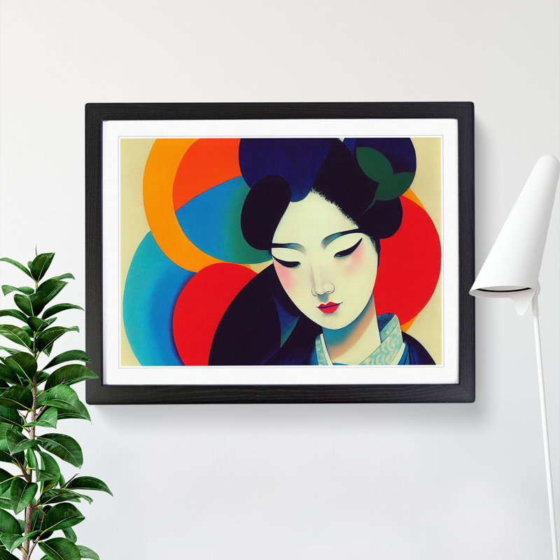 Geisha Painted Abstract - Picture Frame Print, 25cm H x 34cm W x 2cm D, Black Framed