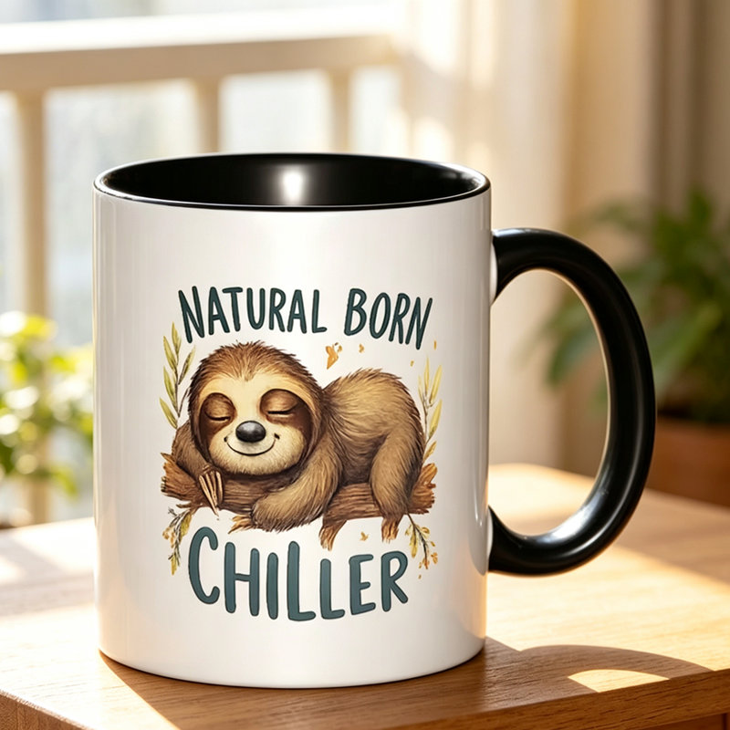 A Single Natural Born Chiller Logo Ceramic Mug, Perfect for Coffee, Tea, Or Water.