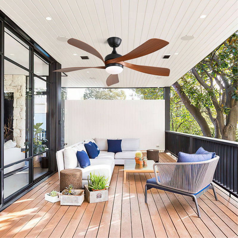 52 Inch Modern Ceiling Fan With 5 ABS Blades Noiseless Reversible DC Motor Black For Bedroom, Brown