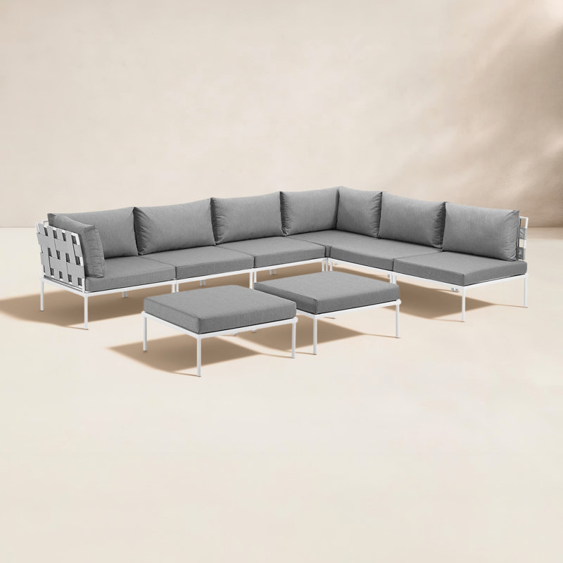 Harmony 8-piece Outdoor Patio Aluminum Sectional Sofa Set, Gray